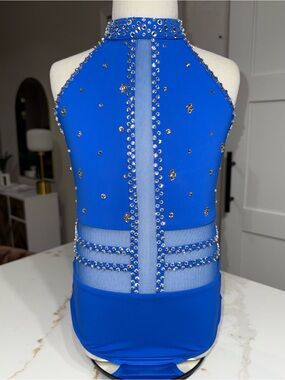 Semi Custom LA Designs Royal Blue Rhinestoned Costume Leotard CH XL